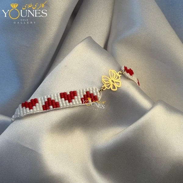 تصویر دوم دستبند میوکی سفید قلبی پروانه طلا